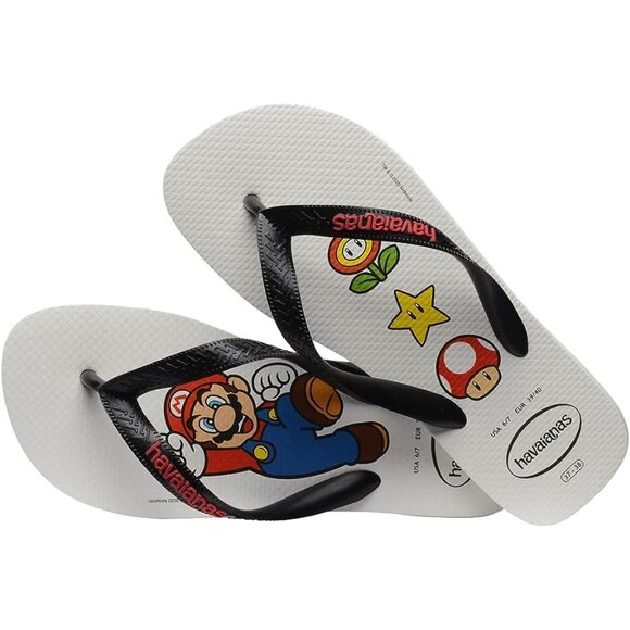 Havaianas Unisex Mario Brothers White/Black Children's Flip Flops Size 10C NWT - Picture 2 of 5